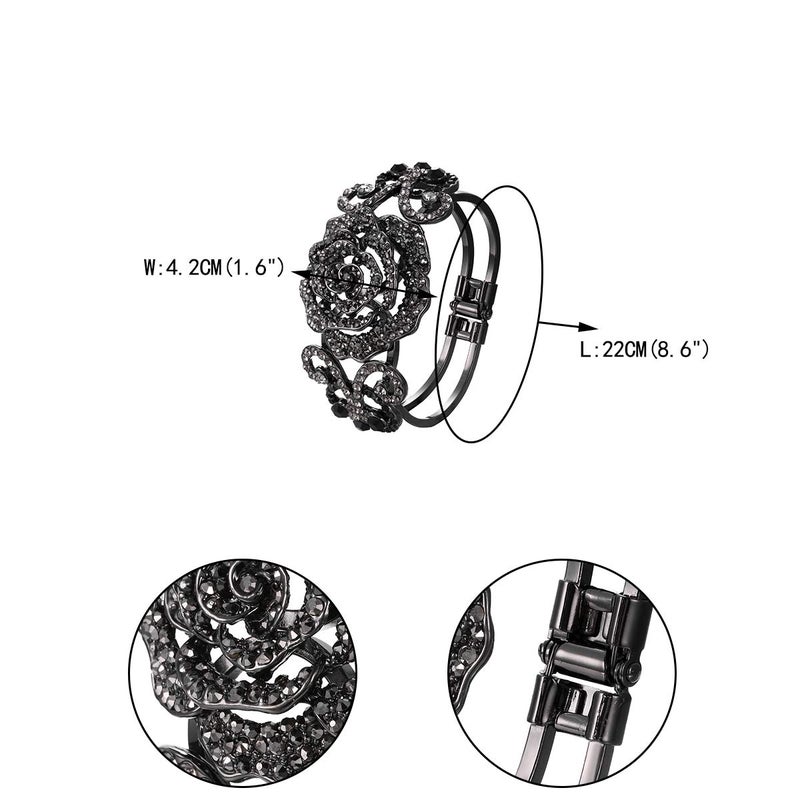 EVER FAITH Austrian Crystal Costume Jewelry Insect Butterfly Rose Bangle Bracelet for Women Black Black-Tone - Image 4